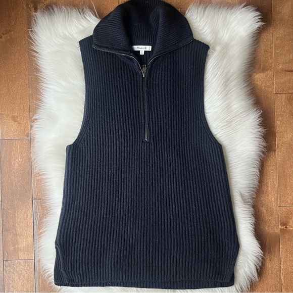 Madewell Half-Zip Sweater Vest Navy Wool Preppy Core Classic - Picture 5 of 8